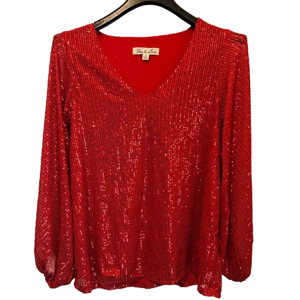 Vine & Love Red Sequin Top Size Small